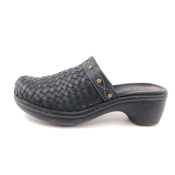 Ecco Shoes - Ecco Woven Black Leather Slip On Clogs EUR 37